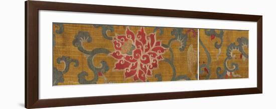Embroidered Silk, with Red Lotus Flower and Leaves-Oriental School -Framed Premium Giclee Print