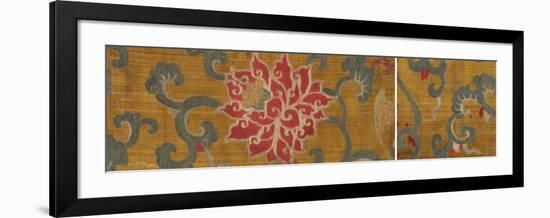 Embroidered Silk, with Red Lotus Flower and Leaves-Oriental School -Framed Premium Giclee Print