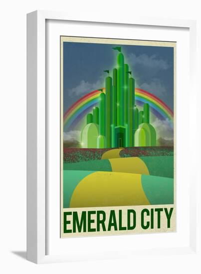Emerald City Retro Travel Poster-null-Framed Art Print