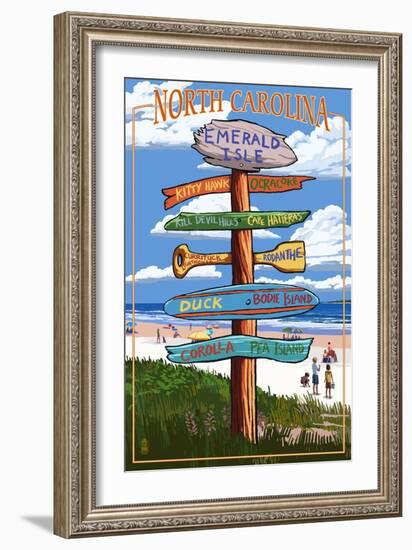 Emerald Isle, North Carolina - Destination Signpost-Lantern Press-Framed Art Print