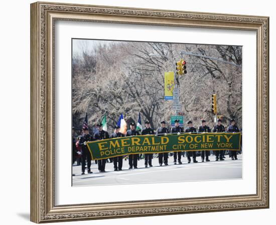 Emerald Society Police Department, St. Patricks Day Celebrations, 5th Avenue, Manhattan, New York-Christian Kober-Framed Photographic Print