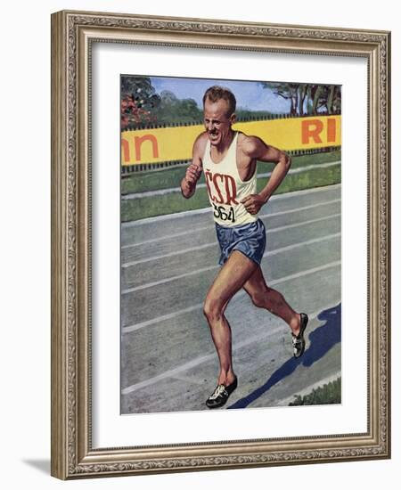 Emil Zatopek of Czechoslovakia, Olympic Gold Medalist in the 10,000m Race at the 1948 London…-null-Framed Giclee Print