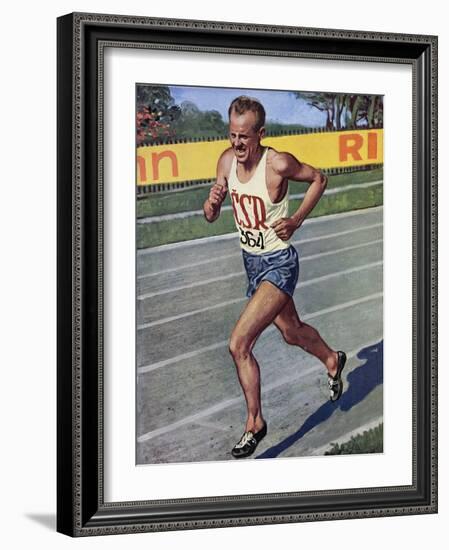 Emil Zatopek of Czechoslovakia, Olympic Gold Medalist in the 10,000m Race at the 1948 London…-null-Framed Giclee Print