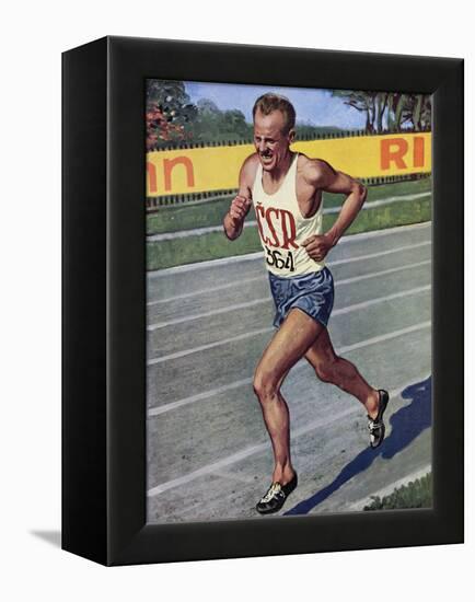 Emil Zatopek of Czechoslovakia, Olympic Gold Medalist in the 10,000m Race at the 1948 London…-null-Framed Premier Image Canvas