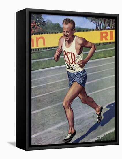 Emil Zatopek of Czechoslovakia, Olympic Gold Medalist in the 10,000m Race at the 1948 London…-null-Framed Premier Image Canvas