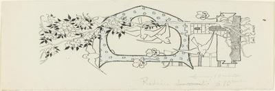 Lettre ornée  D , éléments architecturaux, oiseaux et branches d'arbres fruitiers-Emile Causé-Giclee Print