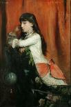 Jeune fille en robe rouge sur fond de fleurs-Emile Levy-Giclee Print