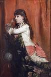 Jeune fille en robe rouge sur fond de fleurs-Emile Levy-Giclee Print