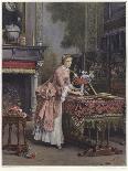 A Woman Placing a Vase of Flowers on a Table-Emile Pierre Metzmacher-Premier Image Canvas
