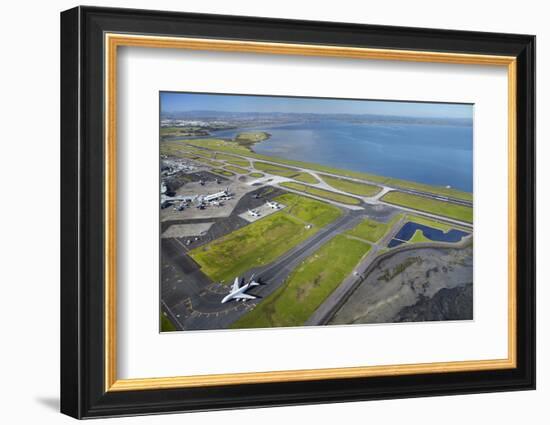 Emirates Airbus A380 and Runways at Auckland Airport, North Island, New Zealand-David Wall-Framed Photographic Print