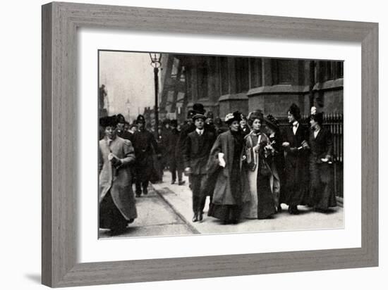 Emmeline Pankhurst Carrying a Petition from the Third Women's Parliament to the Prime Minister-English Photographer-Framed Photographic Print