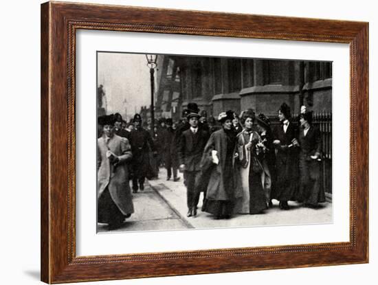 Emmeline Pankhurst Carrying a Petition from the Third Women's Parliament to the Prime Minister-English Photographer-Framed Photographic Print