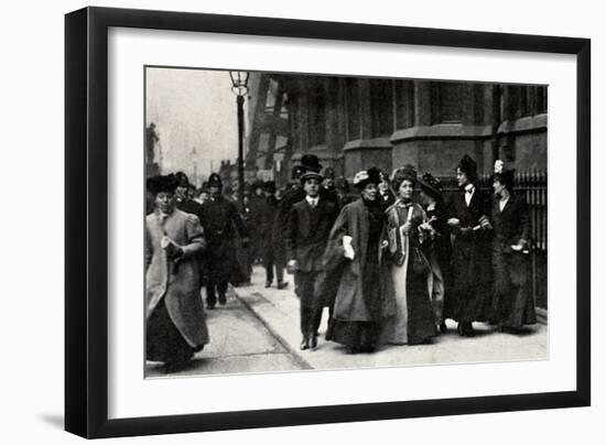 Emmeline Pankhurst Carrying a Petition from the Third Women's Parliament to the Prime Minister-English Photographer-Framed Photographic Print