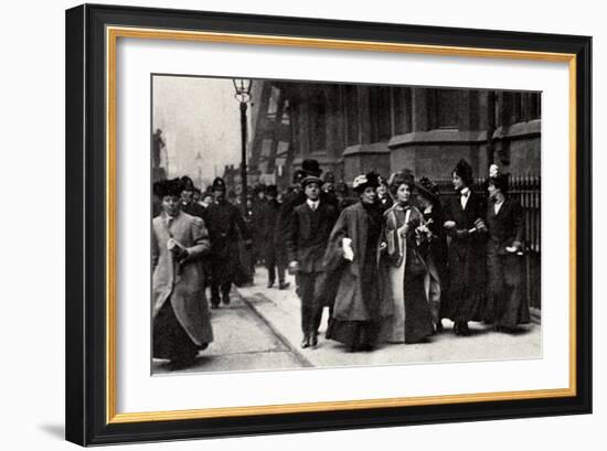 Emmeline Pankhurst Carrying a Petition from the Third Women's Parliament to the Prime Minister-English Photographer-Framed Photographic Print