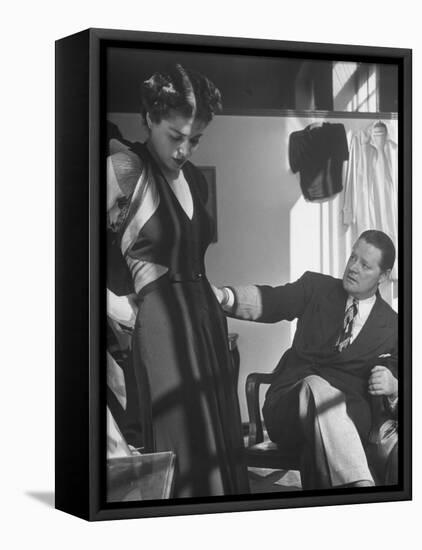 Emmet Joyce of Saks Examining His Design of This Dress of French Silk, WWII-Alfred Eisenstaedt-Framed Premier Image Canvas