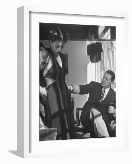 Emmet Joyce of Saks Examining His Design of This Dress of French Silk, WWII-Alfred Eisenstaedt-Framed Photographic Print