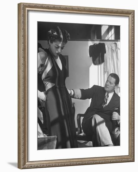 Emmet Joyce of Saks Examining His Design of This Dress of French Silk, WWII-Alfred Eisenstaedt-Framed Photographic Print