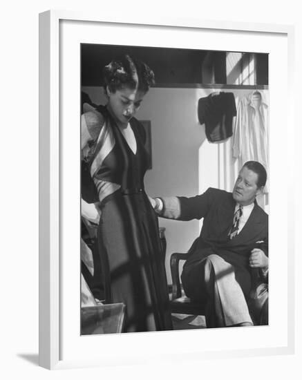 Emmet Joyce of Saks Examining His Design of This Dress of French Silk, WWII-Alfred Eisenstaedt-Framed Photographic Print