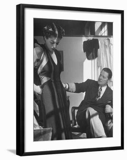 Emmet Joyce of Saks Examining His Design of This Dress of French Silk, WWII-Alfred Eisenstaedt-Framed Photographic Print