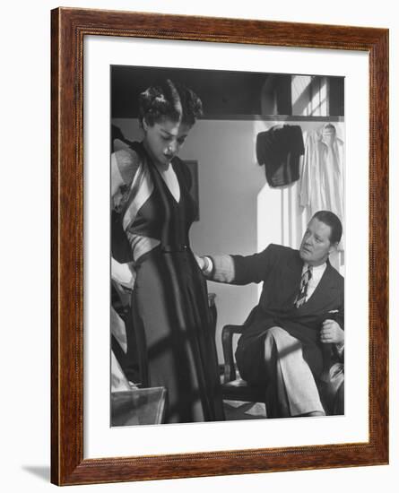 Emmet Joyce of Saks Examining His Design of This Dress of French Silk, WWII-Alfred Eisenstaedt-Framed Photographic Print