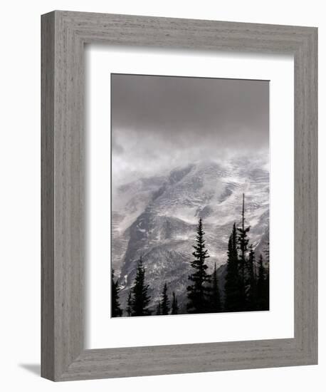 Emmons Glacier Reflects a Bit of Sunlight as Clouds Cover the Summit of Mount Rainier-John Froschauer-Framed Photographic Print