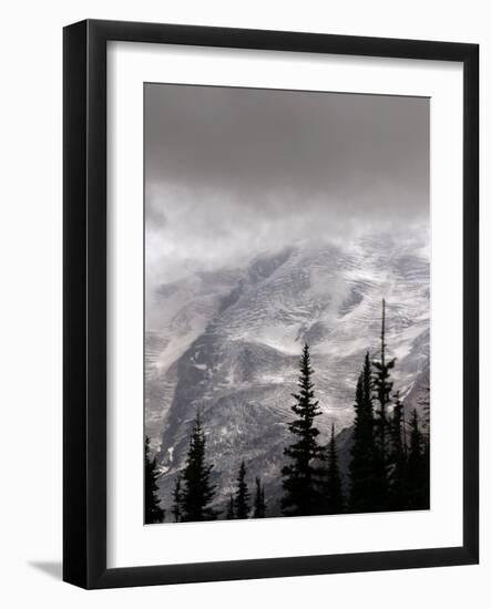 Emmons Glacier Reflects a Bit of Sunlight as Clouds Cover the Summit of Mount Rainier-John Froschauer-Framed Photographic Print