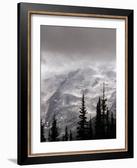 Emmons Glacier Reflects a Bit of Sunlight as Clouds Cover the Summit of Mount Rainier-John Froschauer-Framed Photographic Print