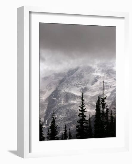 Emmons Glacier Reflects a Bit of Sunlight as Clouds Cover the Summit of Mount Rainier-John Froschauer-Framed Photographic Print