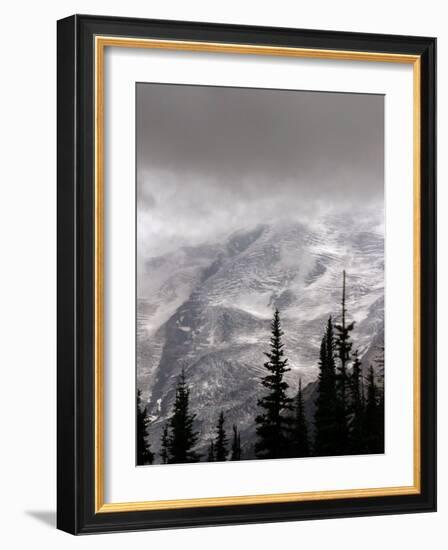 Emmons Glacier Reflects a Bit of Sunlight as Clouds Cover the Summit of Mount Rainier-John Froschauer-Framed Photographic Print