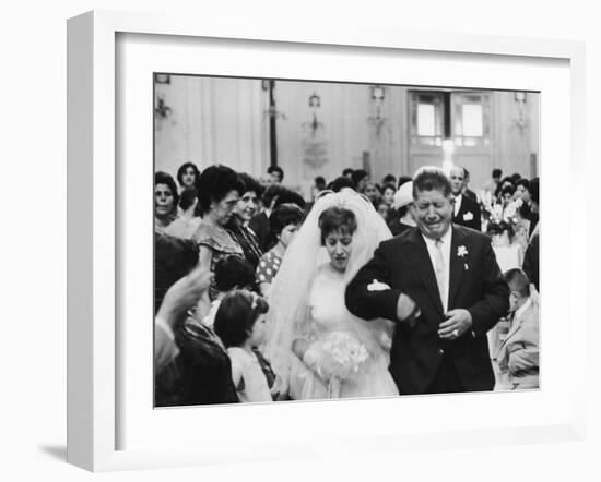 Emotional Italian Father Weeping as He Walks His Daughter Down the Aisle-Paul Schutzer-Framed Photographic Print