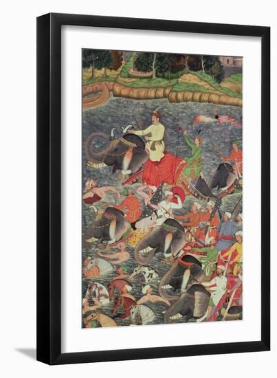 Emperor Akbar Crossing the River Ganges in 1567, from the "Akbarnama" Made by Abu"L Fazi, 1590-98-null-Framed Giclee Print