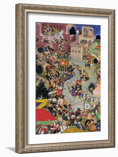 Emperor Akbar Shoots Saimal at the Siege of Chitov in 1567, from the "Akbarnama" Made by Abu"l Fazi-null-Framed Giclee Print