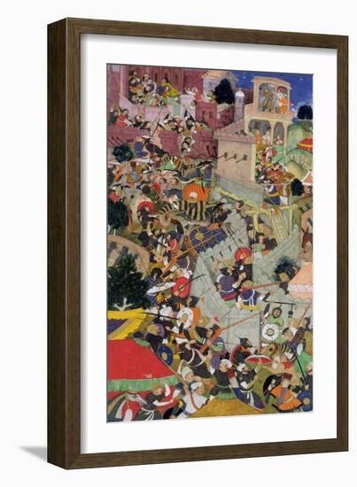 Emperor Akbar Shoots Saimal at the Siege of Chitov in 1567, from the "Akbarnama" Made by Abu"l Fazi-null-Framed Giclee Print