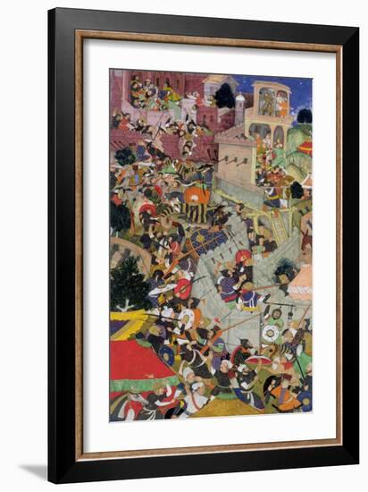 Emperor Akbar Shoots Saimal at the Siege of Chitov in 1567, from the "Akbarnama" Made by Abu"l Fazi-null-Framed Giclee Print