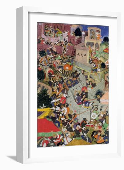 Emperor Akbar Shoots Saimal at the Siege of Chitov in 1567, from the "Akbarnama" Made by Abu"l Fazi-null-Framed Giclee Print