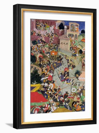 Emperor Akbar Shoots Saimal at the Siege of Chitov in 1567, from the "Akbarnama" Made by Abu"l Fazi-null-Framed Giclee Print