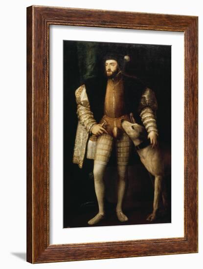 Emperor Charles V with a Dog, C. 1530-33-Titian (Tiziano Vecelli)-Framed Giclee Print