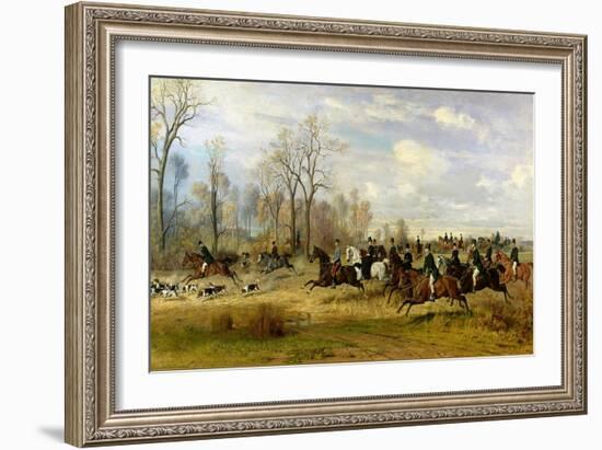 Emperor Franz Joseph I of Austria Hunting to Hounds with the Countess Larisch in Silesia, 1882-Emil Adam-Framed Giclee Print