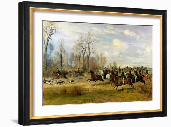 Emperor Franz Joseph I of Austria Hunting to Hounds with the Countess Larisch in Silesia, 1882-Emil Adam-Framed Giclee Print