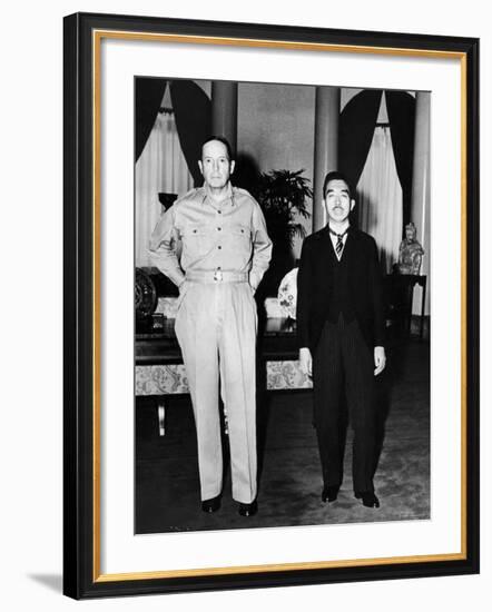 Emperor Hirohito Next to Gen. Douglas Macarthur During Precedent Shattering Visit to US Embassy-null-Framed Premium Photographic Print