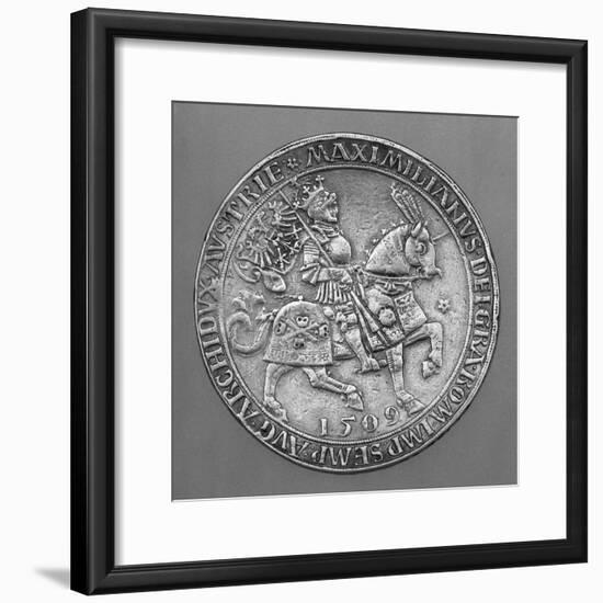 Emperor Maximilian I on Horseback. Thaler Coin from Hall-Ulrich Ursentaler the Elder-Framed Giclee Print