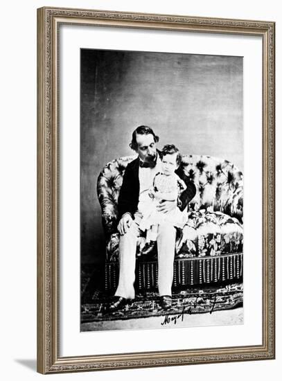 Emperor Napoléon III with the Prince Imperial, C.1860-Mayer and Pierson-Framed Photographic Print