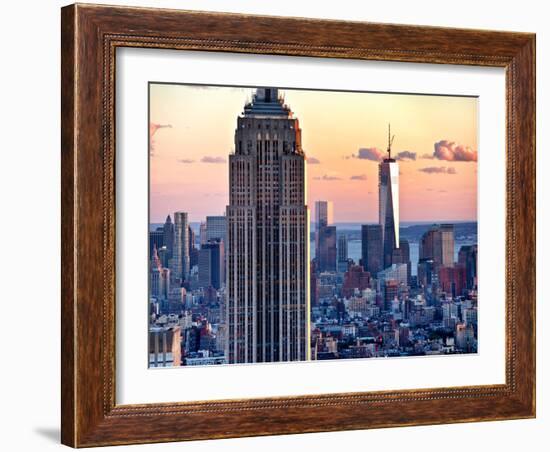 Empire State Building and One World Trade Center at Sunset, Midtown Manhattan, New York City, US-Philippe Hugonnard-Framed Photographic Print