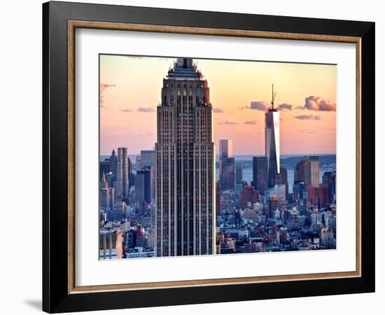 Empire State Building and One World Trade Center at Sunset, Midtown Manhattan, New York City, US-Philippe Hugonnard-Framed Photographic Print