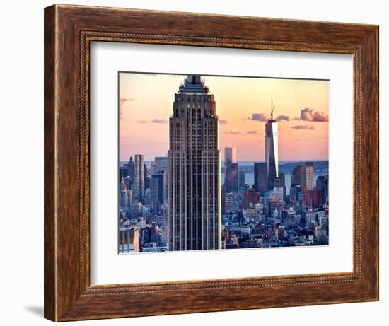 Empire State Building and One World Trade Center at Sunset, Midtown Manhattan, New York City, US-Philippe Hugonnard-Framed Photographic Print