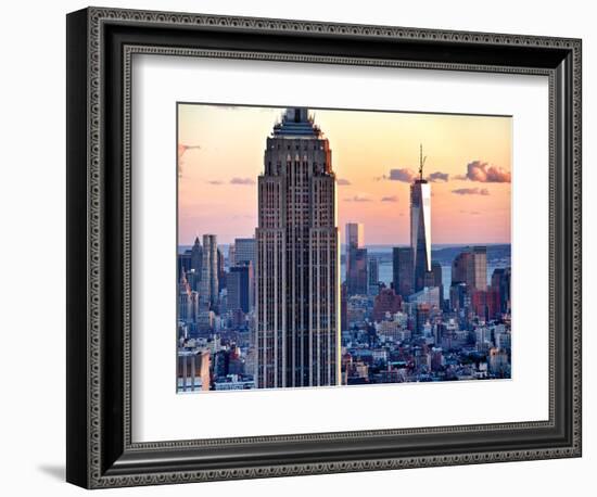 Empire State Building and One World Trade Center at Sunset, Midtown Manhattan, New York City, US-Philippe Hugonnard-Framed Photographic Print