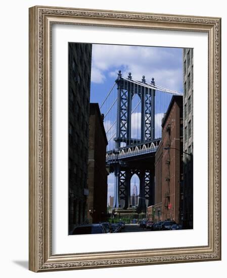 Empire State Building in Distance Seen Through Manhattan Bridge, Brooklyn, New York, USA-Yadid Levy-Framed Photographic Print