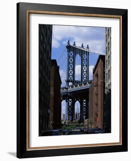 Empire State Building in Distance Seen Through Manhattan Bridge, Brooklyn, New York, USA-Yadid Levy-Framed Photographic Print