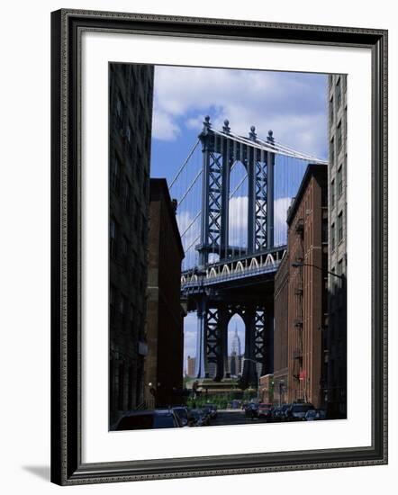 Empire State Building in Distance Seen Through Manhattan Bridge, Brooklyn, New York, USA-Yadid Levy-Framed Photographic Print