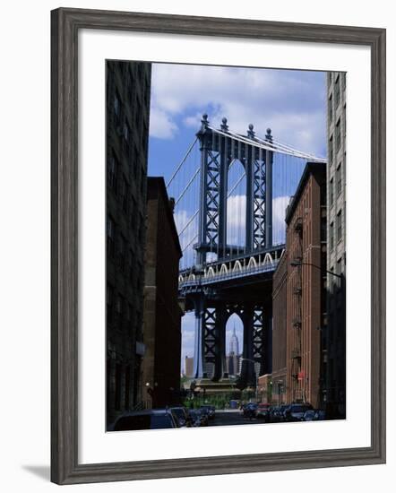 Empire State Building in Distance Seen Through Manhattan Bridge, Brooklyn, New York, USA-Yadid Levy-Framed Photographic Print